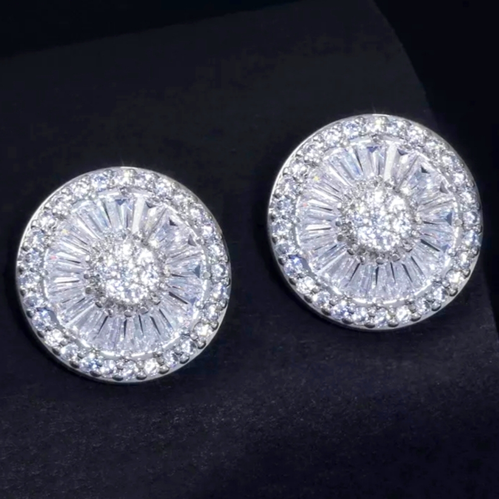 NEW Bohemian Silver Round Inlaid Diamonds Earrings